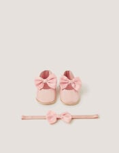 Baby Bow Patent Booties & Headband Set, Pink (PINK), large
