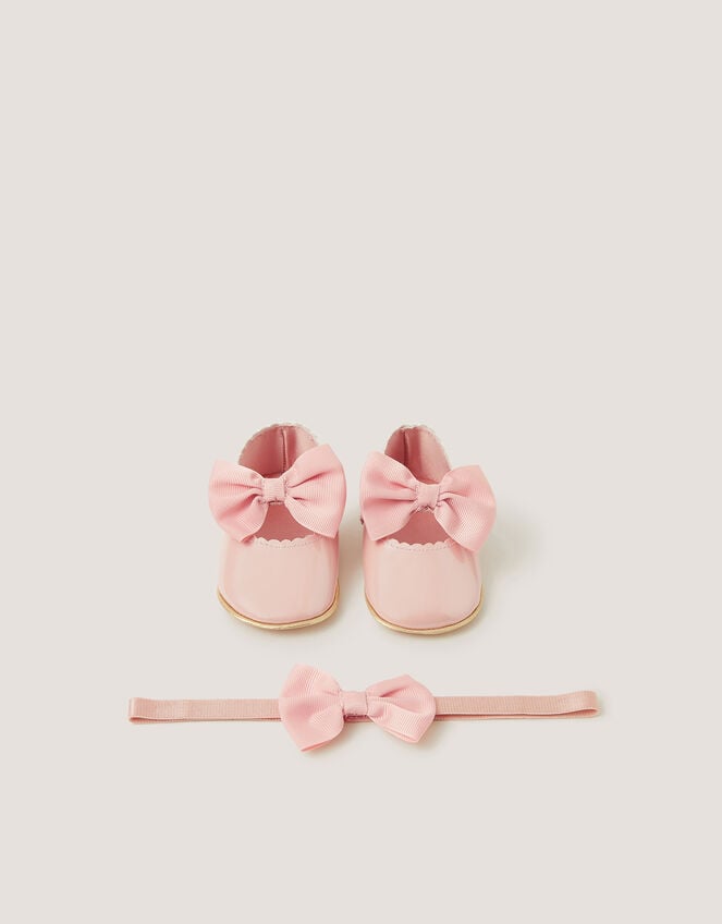 Baby Bow Patent Booties & Headband Set, Pink (PINK), large