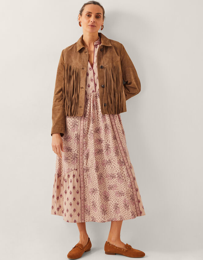 Lily Fringe Suede Jacket, Tan (TAN), large