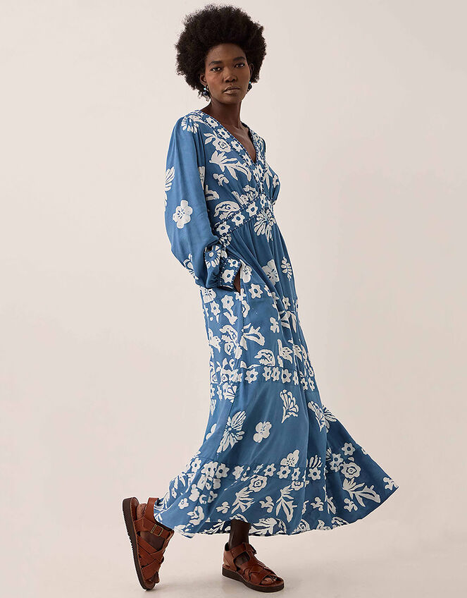 East Kris Hand-Batik Floral Maxi Dress, Blue (DARK BLUE), large