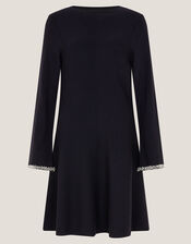 Tate Embellished Long Sleeve Knit Mini Dress, Blue (MIDNIGHT), large