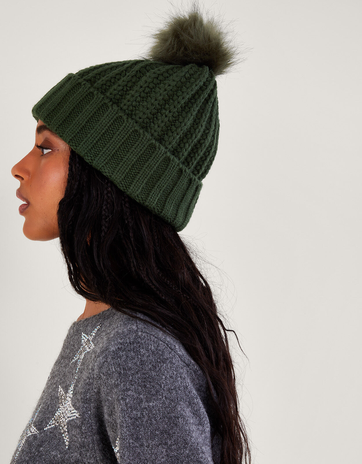 Dark green bobble discount hat