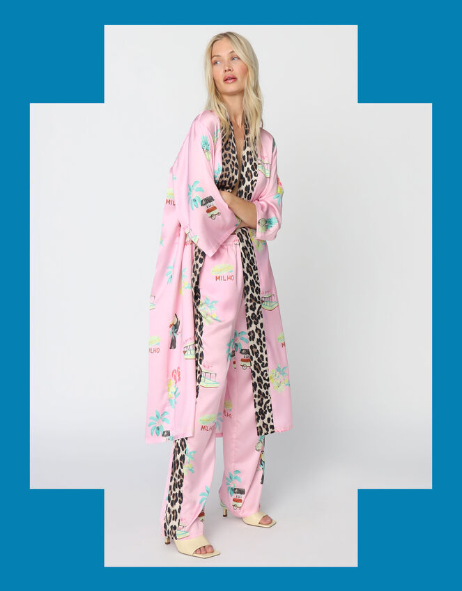 Crās Hawaii Printed Leopard Kimono, Pink (PINK), large