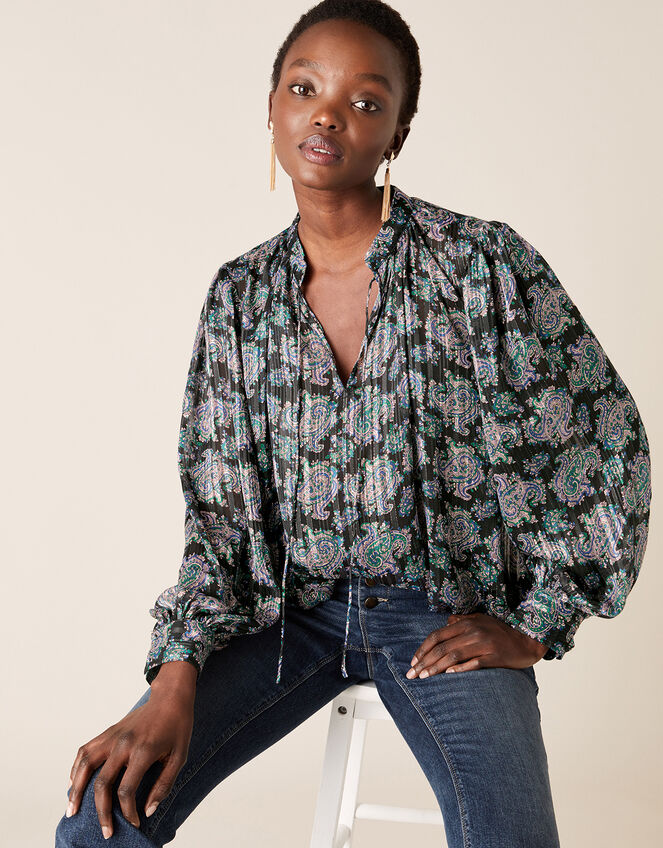 Paisley Print Blouse, Blue (NAVY), large