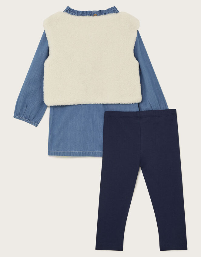 Baby 3-Piece Gilet Blouse and Leggings Set, Blue (BLUE), large