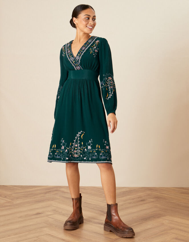 Embroidered Paisley Smart Dress, Teal (TEAL), large