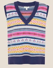 V-Neck Fairisle Print Tabard , Pink (PINK), large