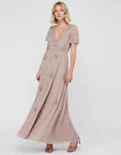 Winifred Embellished Wrap Occasion Dress, Mink (MINK), large