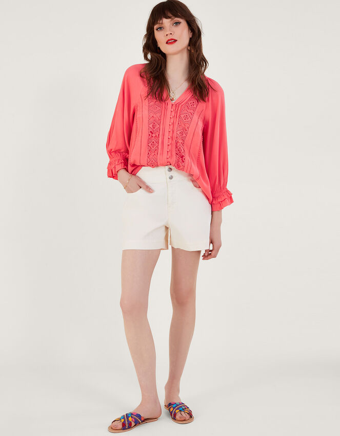 Hattie Lace Insert Top in Sustainable Viscose, Orange (CORAL), large