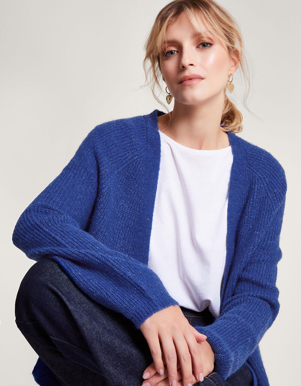 Super Soft Ribbed Knit Cardigan Blue