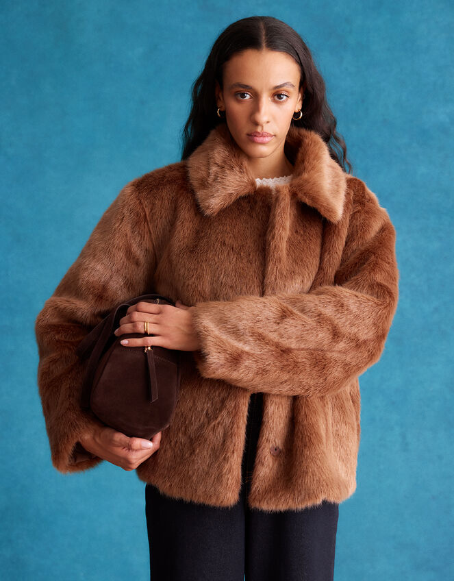 Fern Faux Fur Jacket, Brown (BROWN), large