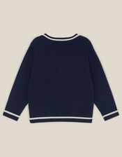 Sports Stripe V-Neck Cardigan, Blue (NAVY), large