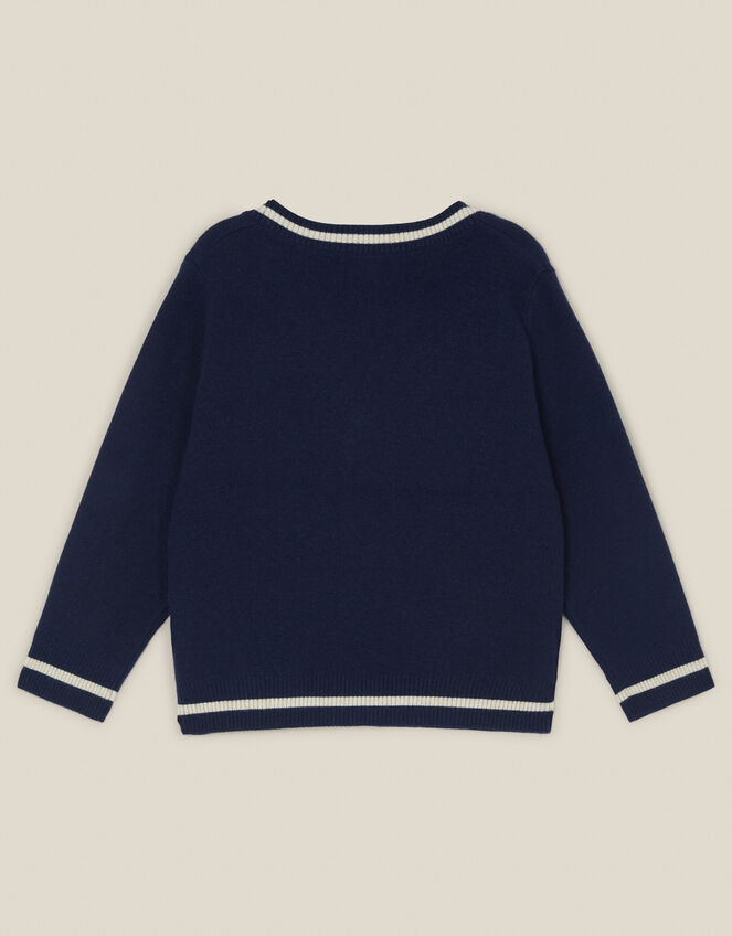 Sports Stripe V-Neck Cardigan, Blue (NAVY), large