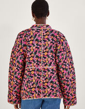 Ditsy Floral and Ikat Print Quilted Jacket in LENZING™ ECOVERO™ , Orange (ORANGE), large
