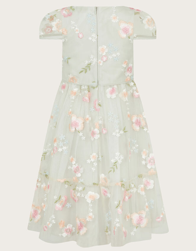 Magdalena Floral Embroidered Tulle Dress, Green (SAGE), large