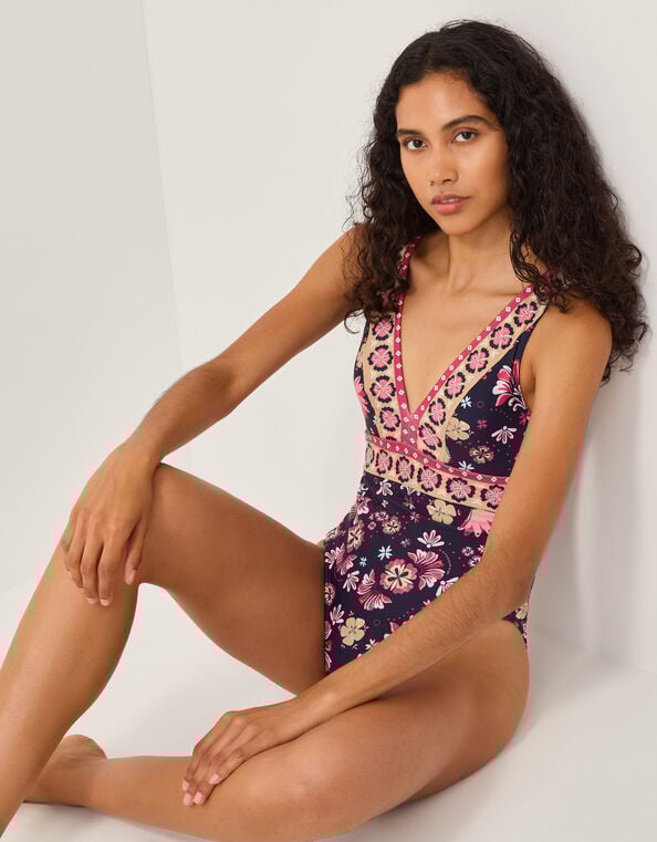 Abbie Floral Print Swimsuit, Blue (NAVY), large