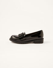 Grosgrain Bow Patent Loafers, Black (BLACK), large