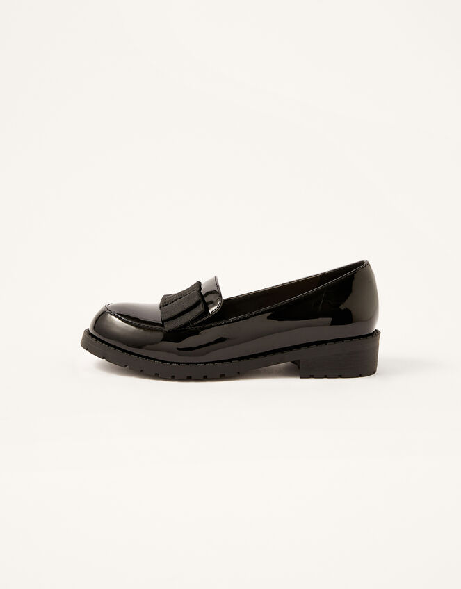 Grosgrain Bow Patent Loafers, Black (BLACK), large