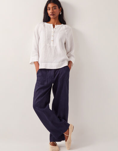 Jolie Short Linen Wide Leg Trousers, Blue (NAVY), large
