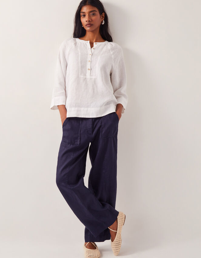 Jolie Short Linen Wide Leg Trousers, Blue (NAVY), large