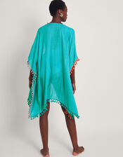Contrast Tassel Beach Cover-Up, Blue (TURQUOISE), large