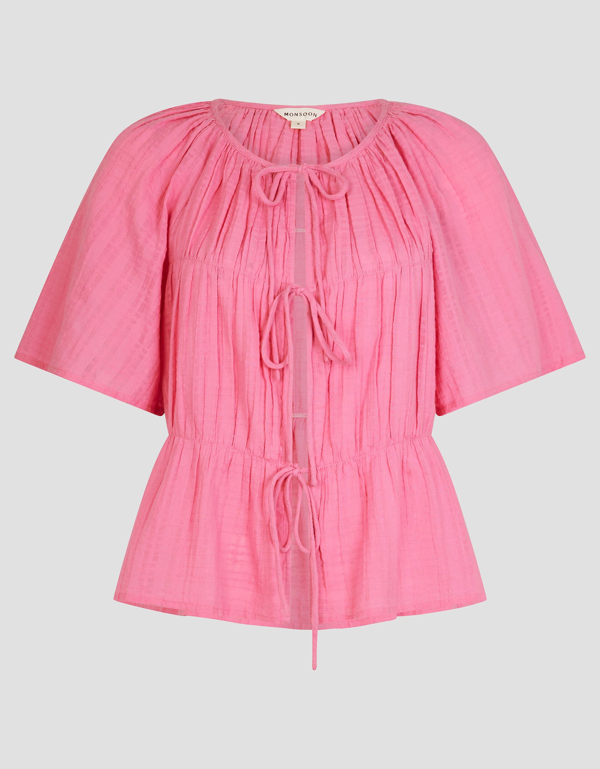 【BAON】Pinku Summer Short Sleeve Wind Jumper Marlee Short Sleeve Tie-Front Top Pink | Tops & T-shirts