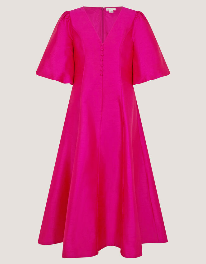 Beatrice Puff Sleeve A-Line Midi Dress Pink