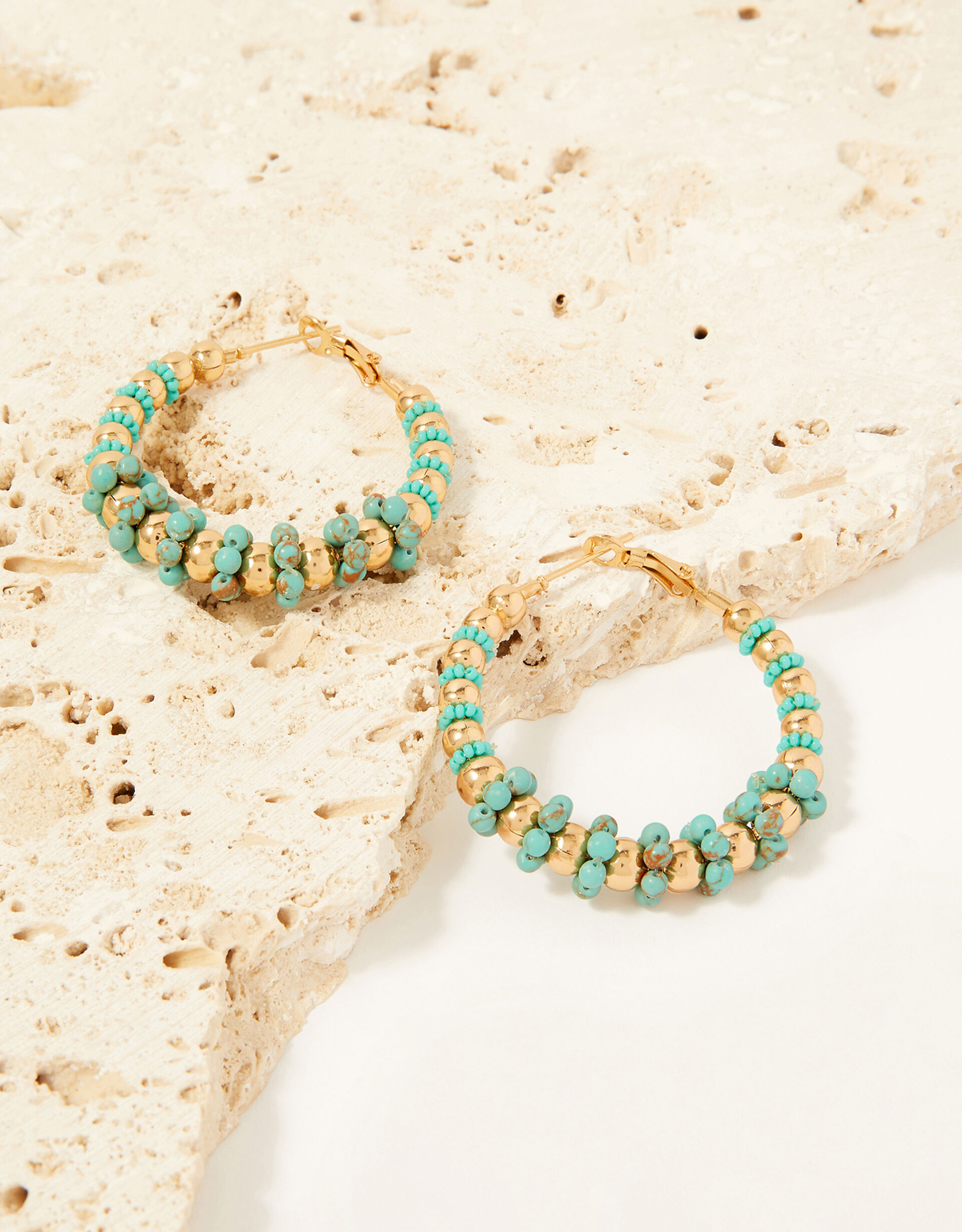 Bead Detail Hoop Earrings, , large
