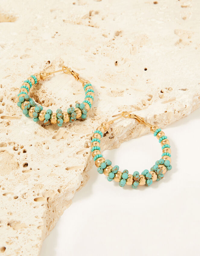 Bead Detail Hoop Earrings, , large