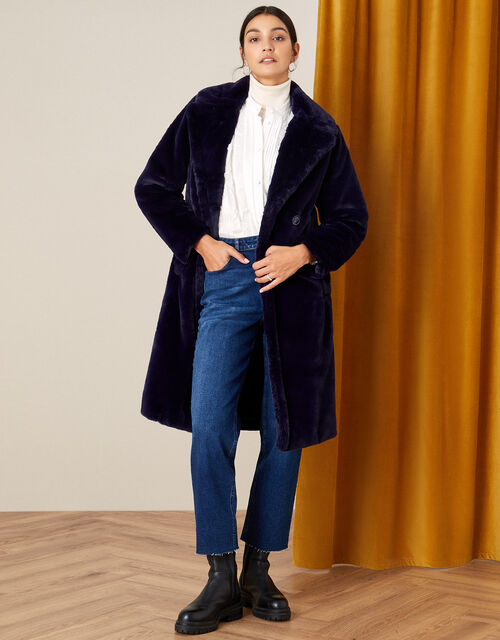 Felicia Faux Fur Coat, Blue (NAVY), large