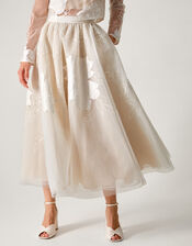 Rhea Floral Embroidered Mesh Wedding Skirt, Ivory (IVORY), large