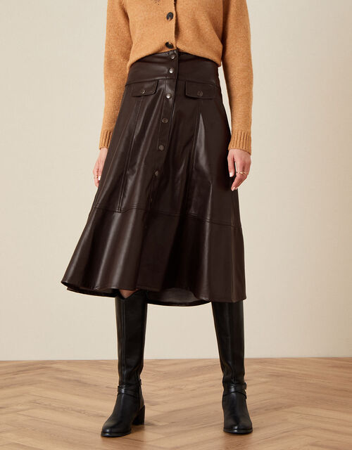 Leather-Look Midi Skirt, Brown (CHOCOLATE), large