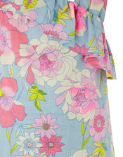 Octavia Floral Top in Linen and Organic Cotton, Blue (BLUE), large