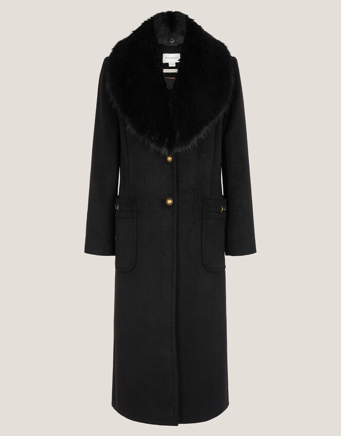 Fearne Faux Fur Collar Long Coat, Black (BLACK), large