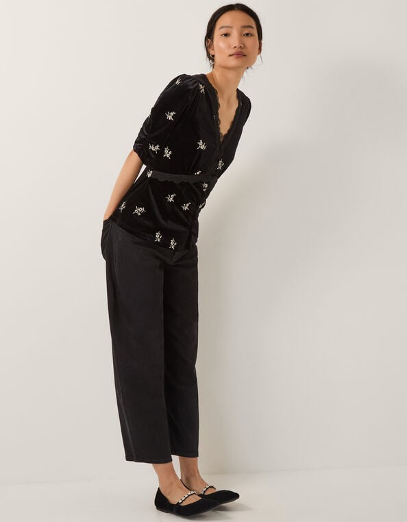 Erin Floral Lace Velvet Top, Black (BLACK), large