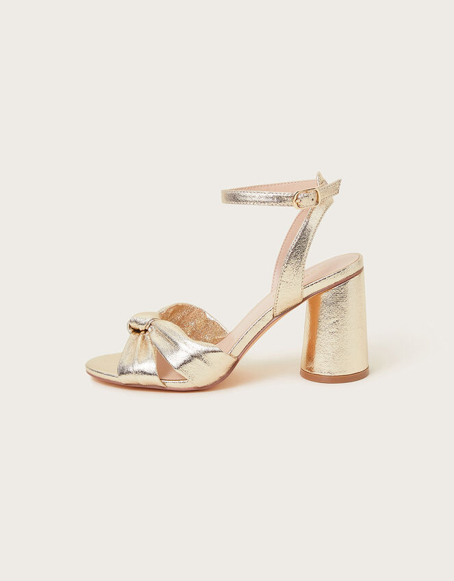 Knot Front Block Heel Sandals Gold | Occasion Shoes | Monsoon UK.