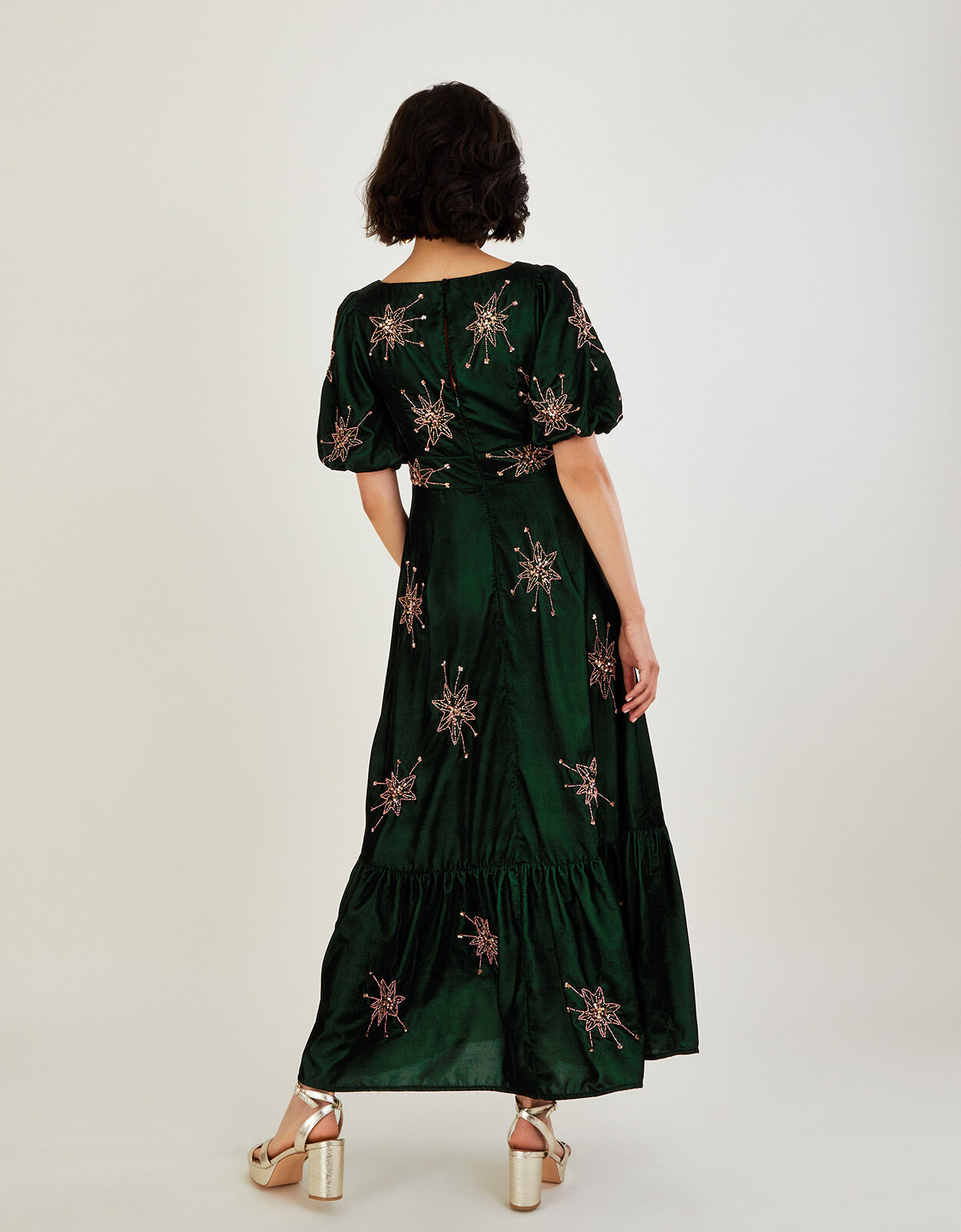 monsoon green velvet dress Chiffon and velvet maxi dress with a bow 42 (FR) / Turquoise/Black