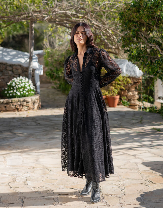 Lyrical Sisters Chira Lace Shirt Dress, Black (BLACK), large