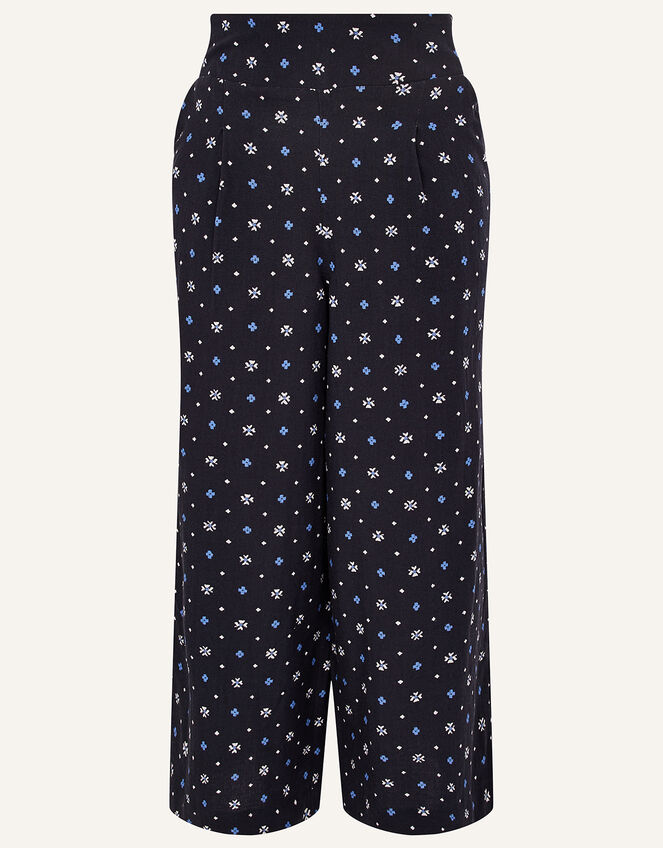 Printed Culottes in Linen Blend, Blue (NAVY), large