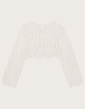 Cropped Crochet Cardigan, Ivory (IVORY), large
