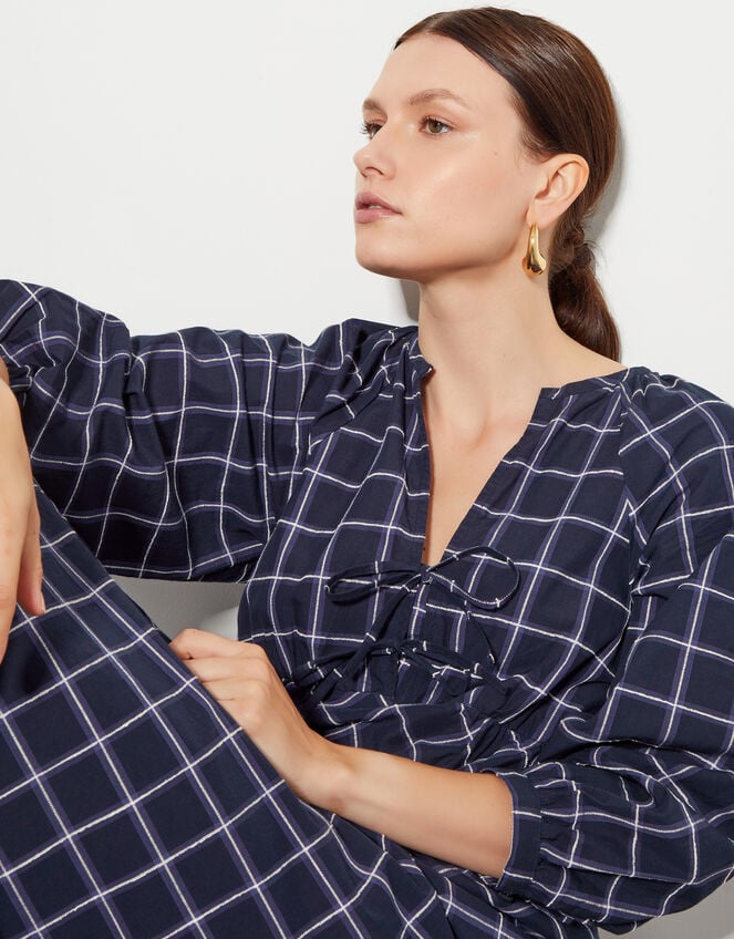 Frankie Tie Front Check Print Maxi Dress, Blue (NAVY), large