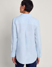 Charlie Longline Linen Shirt, Blue (BLUE), large
