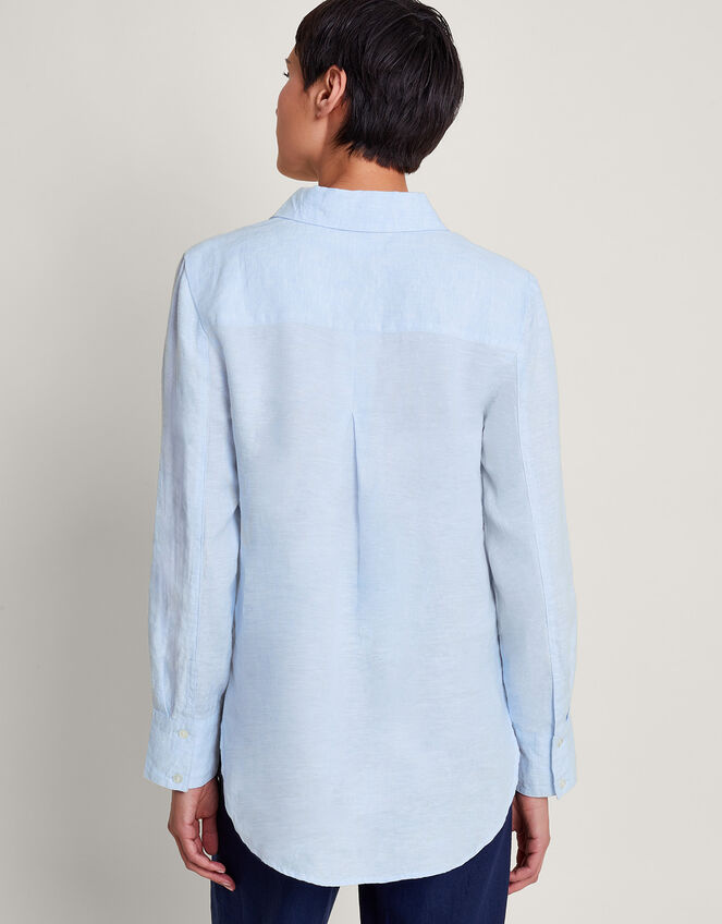 Charlie Longline Linen Shirt, Blue (BLUE), large