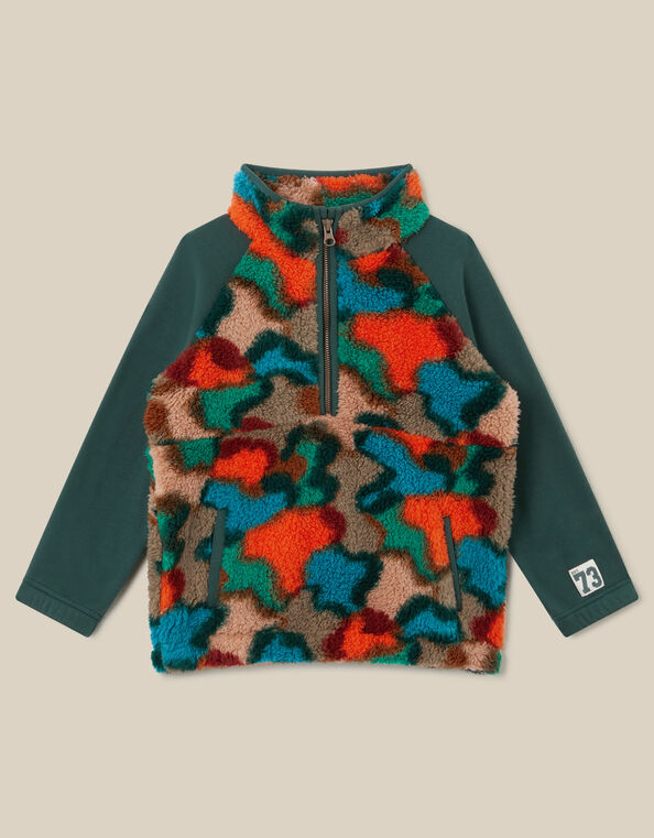 Camo Print Half-Zip Fleece Jumper, Blue (NAVY), large