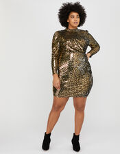 Tory Leopard Sequin Short Dress, Gold (GOLD), large