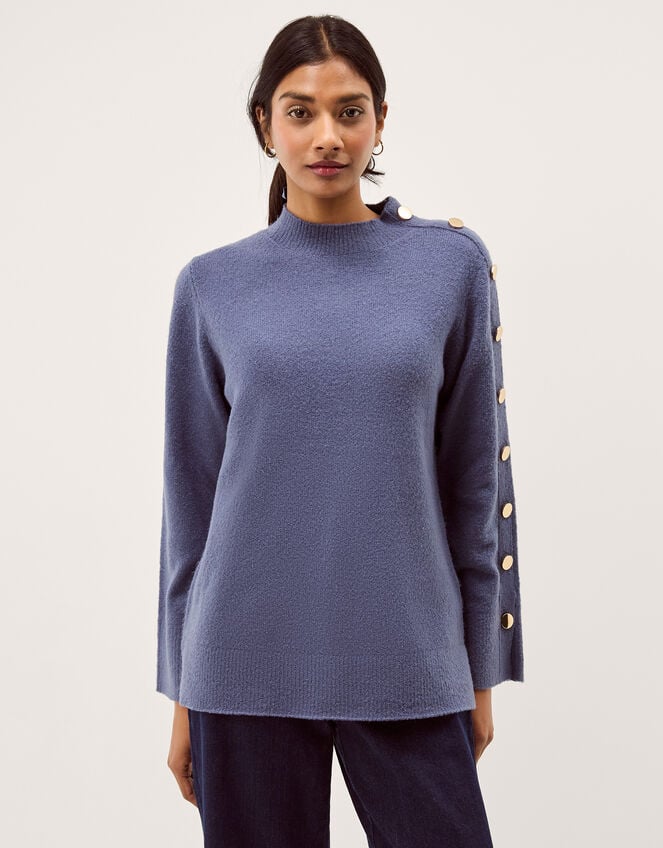 Breda Funnel Neck Button Jumper, Blue (BLUE), large