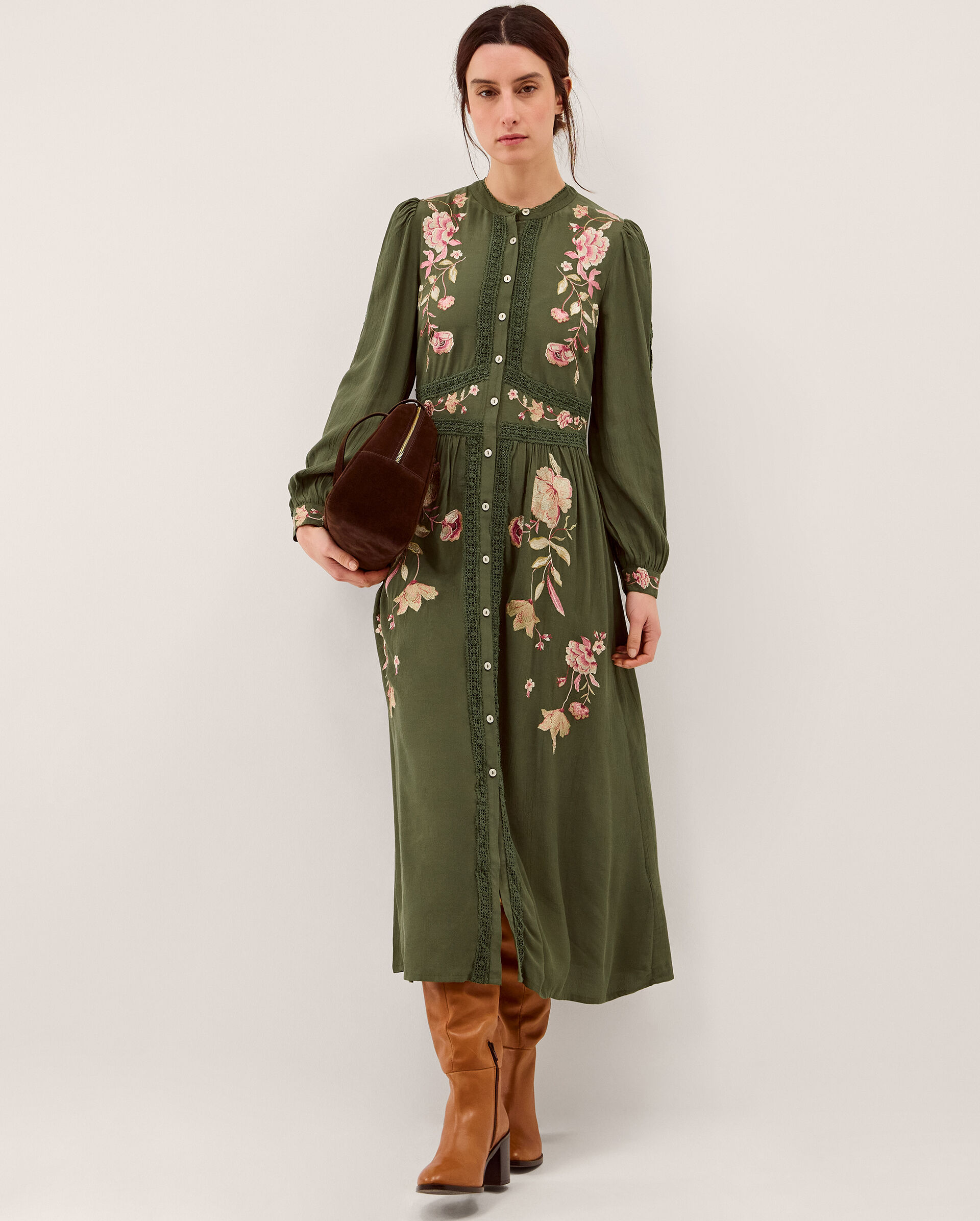 Amelie Floral Embroidered Midi Dress Green | Day Dresses | Monsoon UK.
