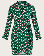 Geometric Print Jersey Wrap Dress, Green (GREEN), large