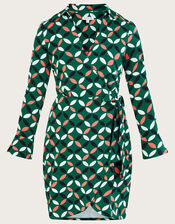 Geometric Print Wrap Tie Side Jersey Dress, Green (GREEN), large