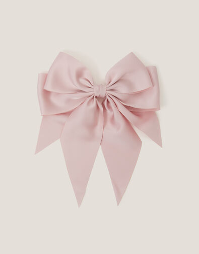 Long Tiered Satin Bow Hair Clip, Pink (DUSKY PINK), large